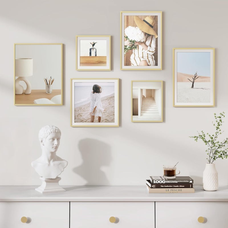 Fun Memories إطار صور معدني 14x17 مع حشوة 11x14، تشطيب ألومنيوم فرشاة، ملحقات تعليق مرفقة، وواجهة زجاج مقوى - إطارات عرض حائط متعددة الاستخدامات أفقية أو عمودية مجموعة من 1 - ذهبي - Image 2