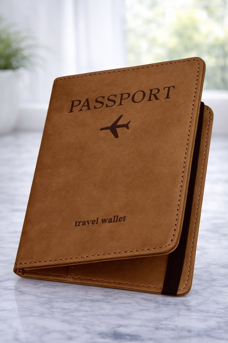 vsell24 Coffe Passport Holder Wallet Cover Case with RFID Blocking, PU Leather Travel Document Holder for Men & Women - Image 1