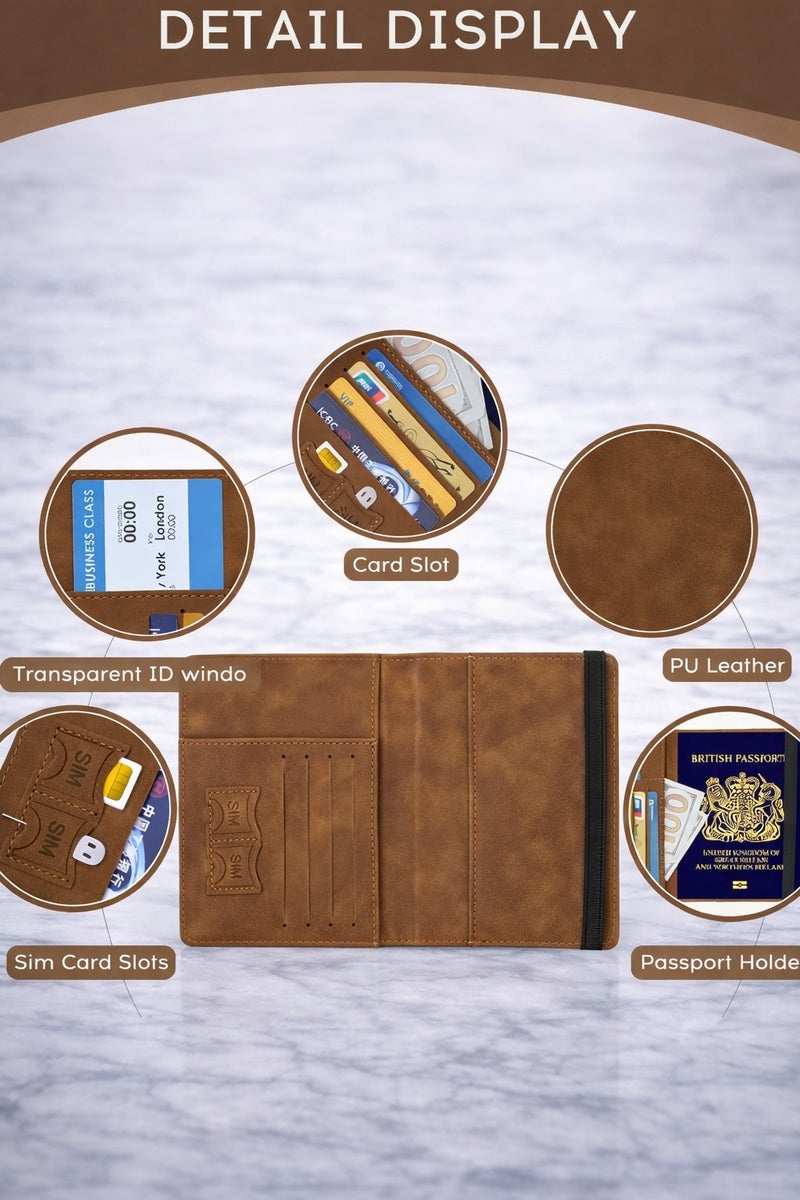 vsell24 Coffe Passport Holder Wallet Cover Case with RFID Blocking, PU Leather Travel Document Holder for Men & Women - Image 2