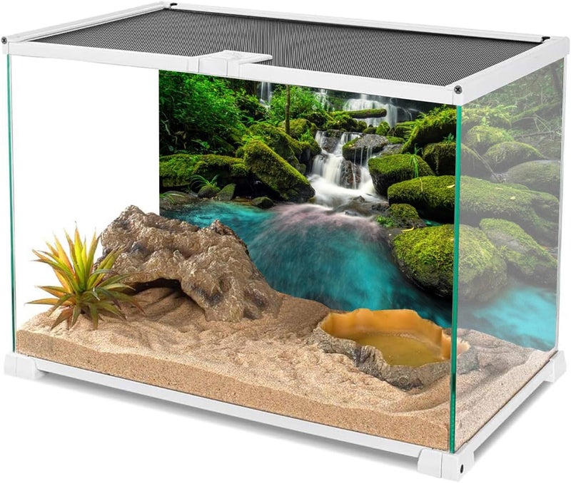 AWERT 30x18 inches Waterfall Terrarium Background Tropical Rainforest Aquarium Background Mountain Lake Green Tree Reptile Habitat Background Durable Polyester Background - Image 3