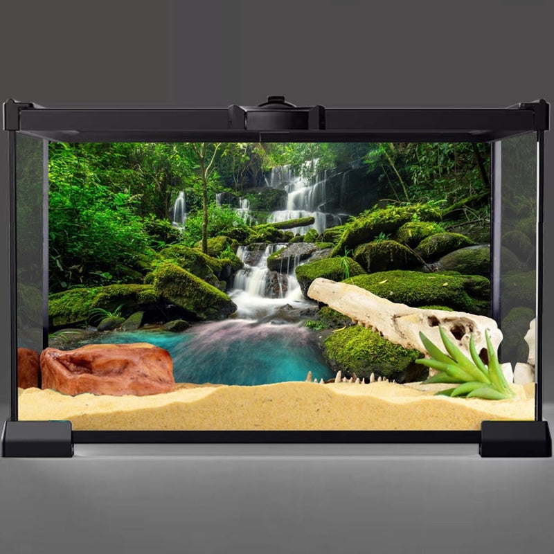 AWERT 30x18 inches Waterfall Terrarium Background Tropical Rainforest Aquarium Background Mountain Lake Green Tree Reptile Habitat Background Durable Polyester Background - Image 2