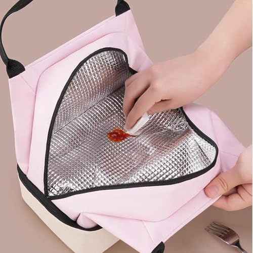 XBEY Oxford Cloth, Aluminum Foil, Pearl Cotton Insulated Lunch Box,Double-Layer Lunch Tote - Double-Layer Lunch Bag Insulated Hot Cold Travel Lunch Bag Food Storage Bag with Handle (Pink), 2 Liter - Image 5