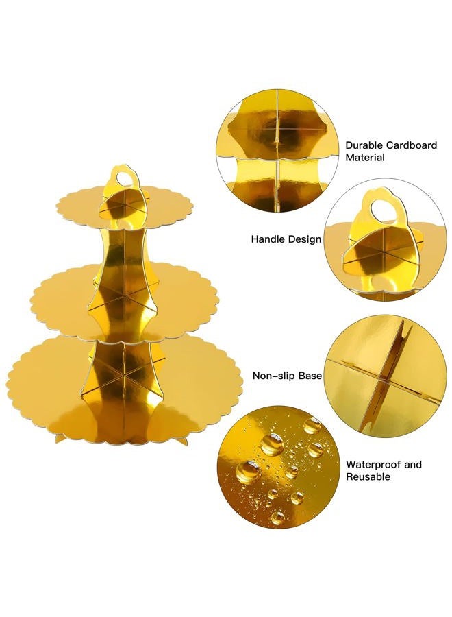 Soleebee 3-Tier Cupcake Stand, Cardboard Cupcake Tower, Dessert Cup Cake Stand Tower for Birthday Wedding Party Decoration, Cupcake Tier Stand 1 Set (Gold) - Image 3
