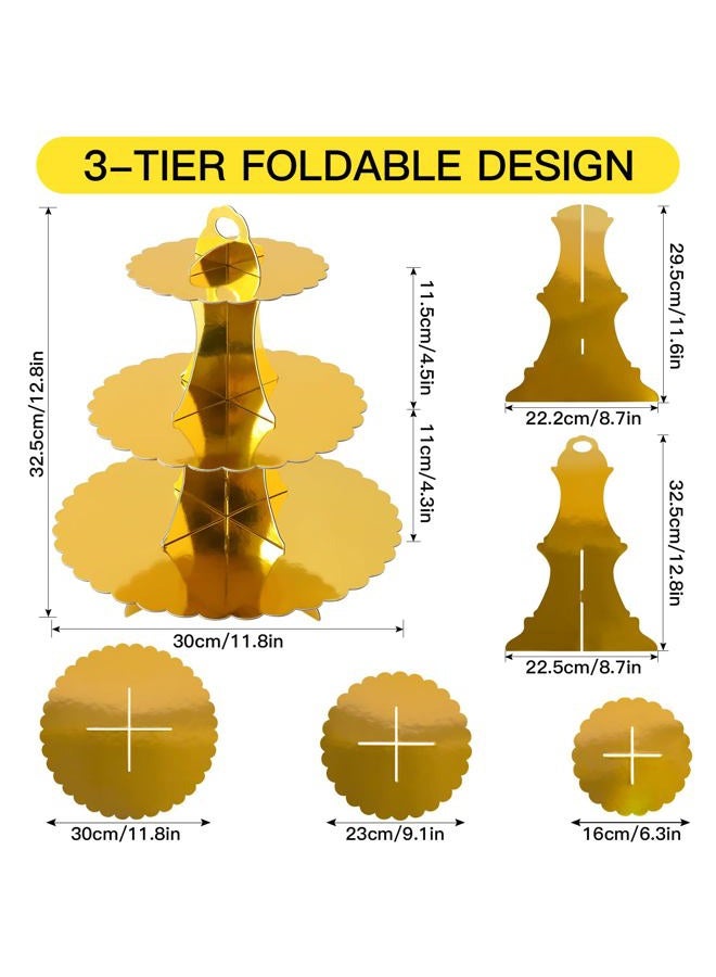 Soleebee 3-Tier Cupcake Stand, Cardboard Cupcake Tower, Dessert Cup Cake Stand Tower for Birthday Wedding Party Decoration, Cupcake Tier Stand 1 Set (Gold) - Image 2