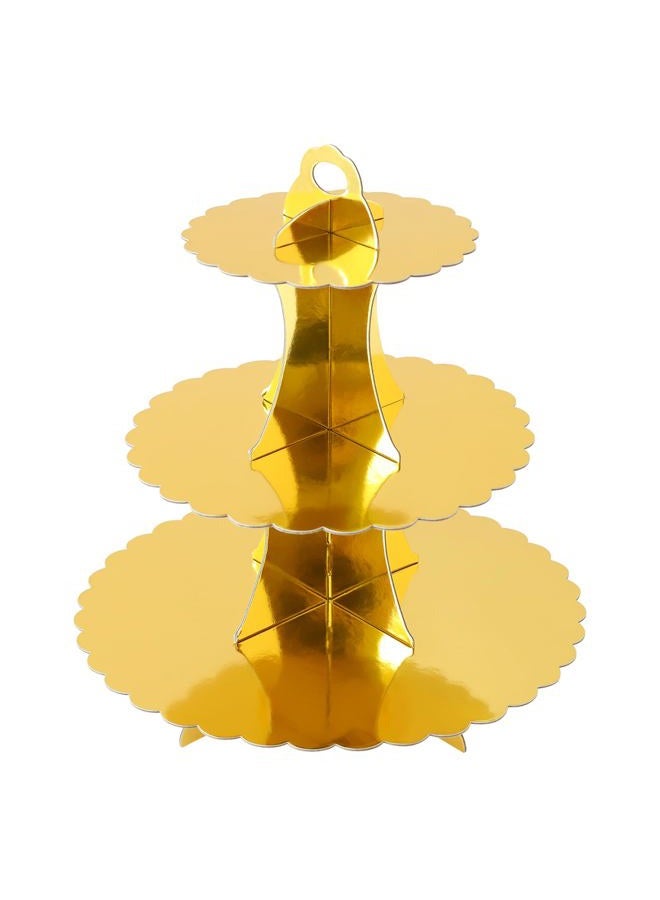 Soleebee 3-Tier Cupcake Stand, Cardboard Cupcake Tower, Dessert Cup Cake Stand Tower for Birthday Wedding Party Decoration, Cupcake Tier Stand 1 Set (Gold) - Image 1