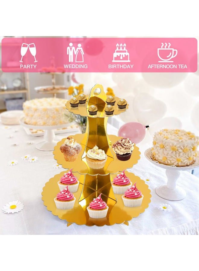 Soleebee 3-Tier Cupcake Stand, Cardboard Cupcake Tower, Dessert Cup Cake Stand Tower for Birthday Wedding Party Decoration, Cupcake Tier Stand 1 Set (Gold) - Image 5