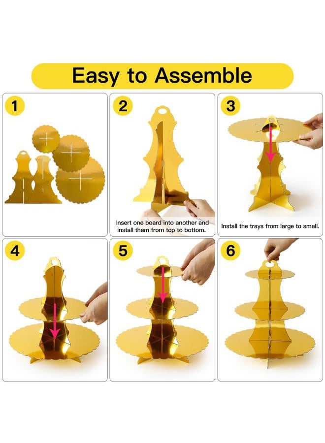 Soleebee 3-Tier Cupcake Stand, Cardboard Cupcake Tower, Dessert Cup Cake Stand Tower for Birthday Wedding Party Decoration, Cupcake Tier Stand 1 Set (Gold) - Image 4