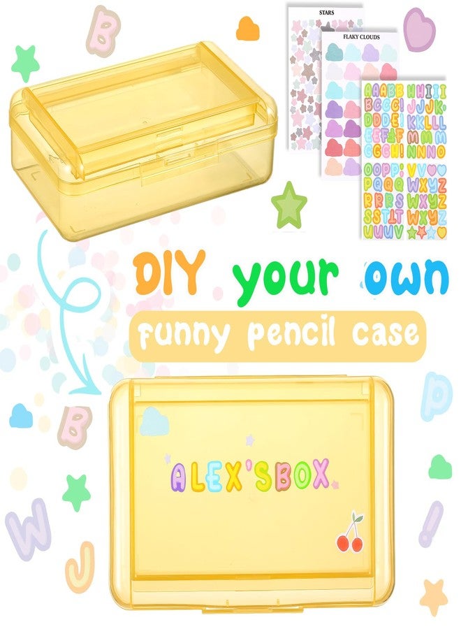 Fainne Double Layer Pencil Box with 3 Sheet Stickers Large Capacity Plastic Pencil Case Back to School Supplies Hard Shell Crayon Box Organizer for Gel Pens Erasers Sew Art Craft Supplies (Yellow) - Image 3