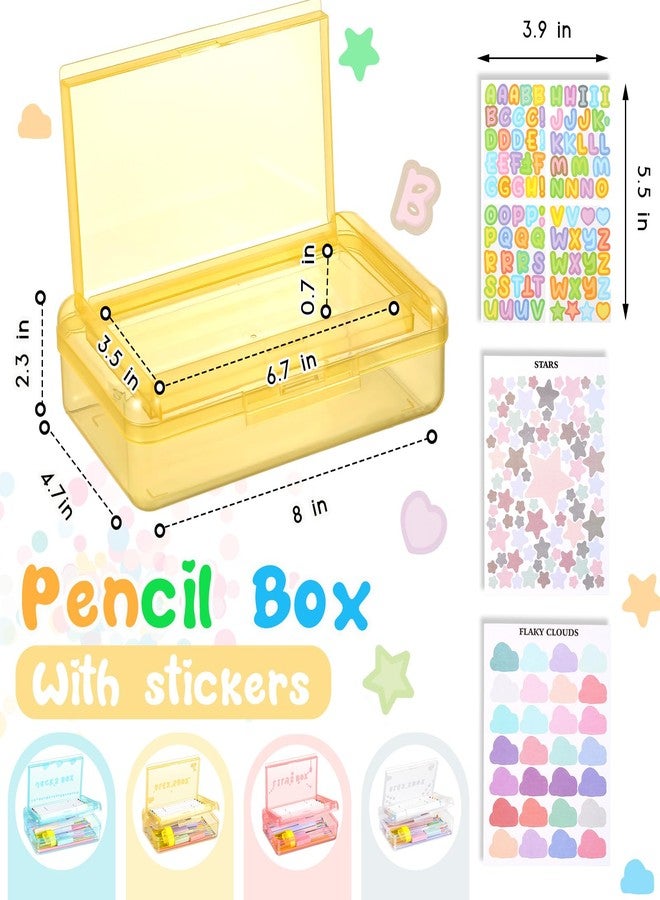 Fainne Double Layer Pencil Box with 3 Sheet Stickers Large Capacity Plastic Pencil Case Back to School Supplies Hard Shell Crayon Box Organizer for Gel Pens Erasers Sew Art Craft Supplies (Yellow) - Image 2