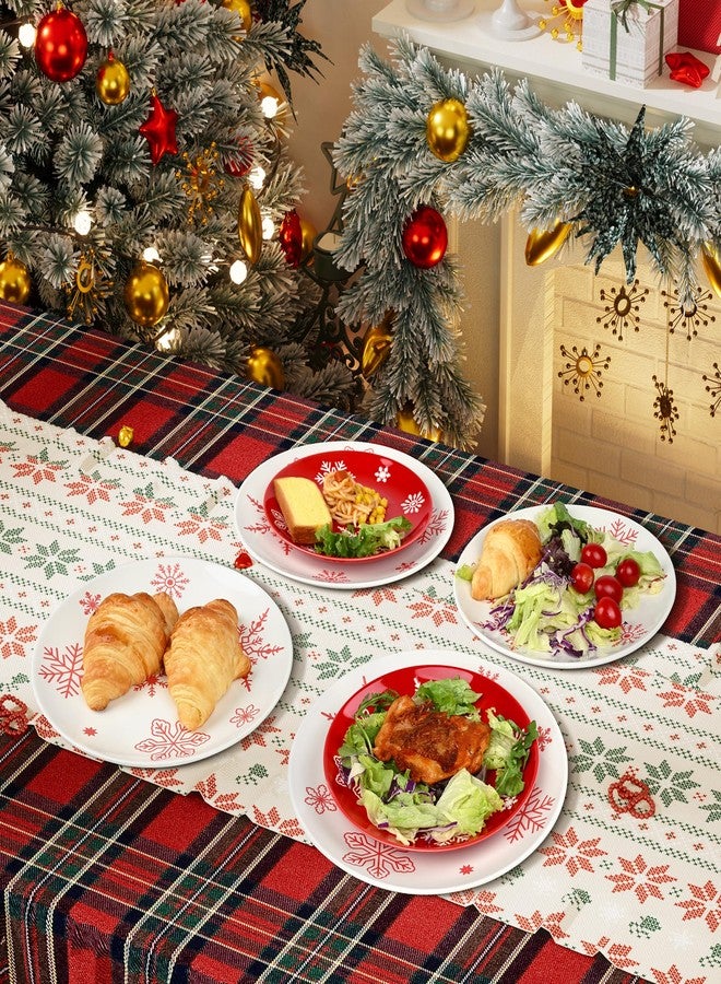 Ollieroo 4 Pieces Ceramic Christmas Salad Plates Set, 8 Inch White Red Snowflake Xmas Holiday Porcelain Side Appetizer Dishes Serving Dessert Plates Set, Microwave and Dishwasher Safe - Image 5