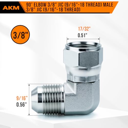 AKM 90 Elbow Straight Hydraulic Hose Adapter Fittings 65000606 38 Male JIC 91618 thread x 38 Female JIC 91618 thread Swivel Connectors x 5 pack - Image 3
