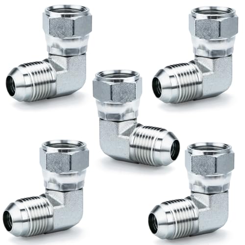 AKM 90 Elbow Straight Hydraulic Hose Adapter Fittings 65000606 38 Male JIC 91618 thread x 38 Female JIC 91618 thread Swivel Connectors x 5 pack - Image 1