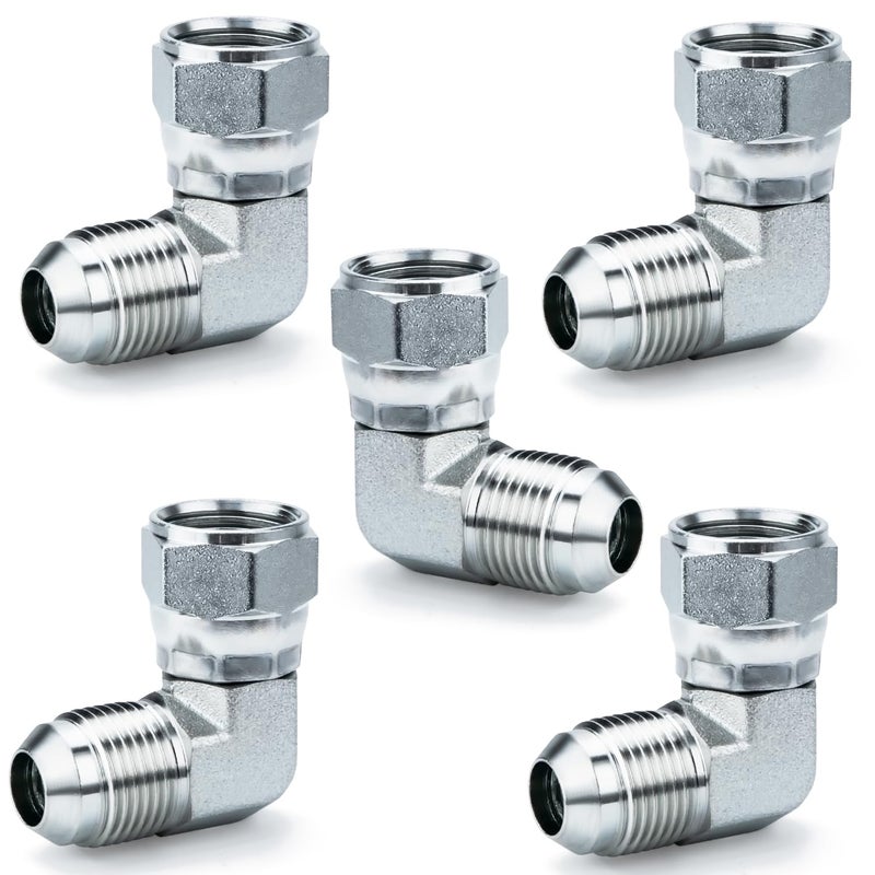 AKM 90 Elbow Straight Hydraulic Hose Adapter Fittings 65000606 38 Male JIC 91618 thread x 38 Female JIC 91618 thread Swivel Connectors x 5 pack - Image 2