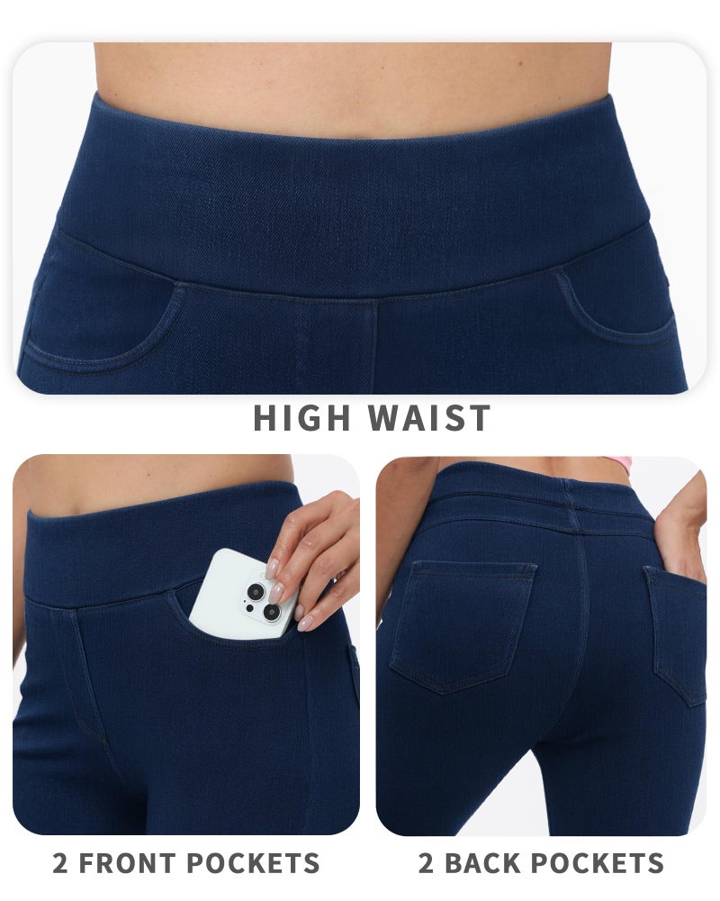 TONIRY Jeggings for Women with Pockets Stretchy Skinny Tummy Control Jeans High Waist Pull On Butt Lifting Denim Leggings - Soft, Breathable Fabric for Casual Yoga Work Year-Round Wear Dark Blue - Image 3