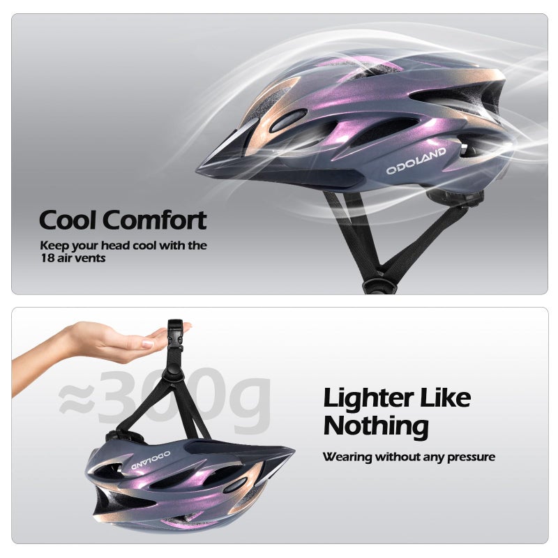 Odoland Bike Helmet with Cycling Sunglasses, Adjustable Size Adult Cycling Helmets for Men Women Road Bike Mountain Ebike, Lilac - Image 5