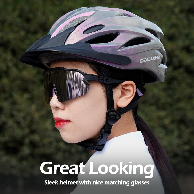 Odoland Bike Helmet with Cycling Sunglasses, Adjustable Size Adult Cycling Helmets for Men Women Road Bike Mountain Ebike, Lilac - Image 3