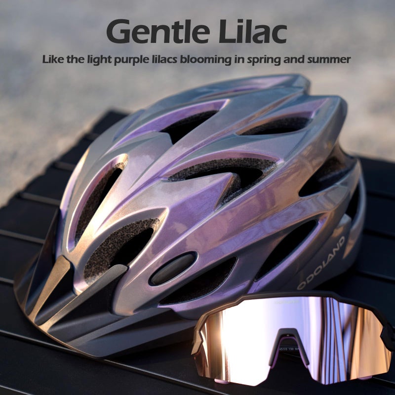 Odoland Bike Helmet with Cycling Sunglasses, Adjustable Size Adult Cycling Helmets for Men Women Road Bike Mountain Ebike, Lilac - Image 2