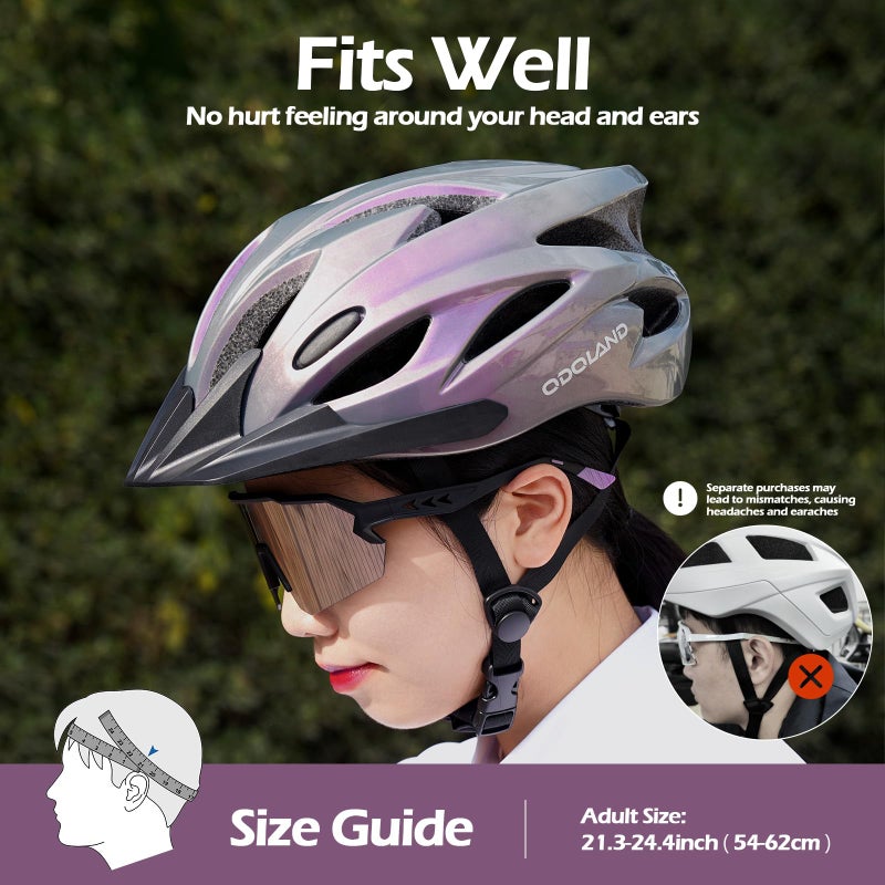 Odoland Bike Helmet with Cycling Sunglasses, Adjustable Size Adult Cycling Helmets for Men Women Road Bike Mountain Ebike, Lilac - Image 4