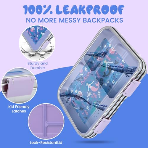 MaMix Kids Lunch Box Stainless Steel,3 Compartments Leak-Proof Bento Box for Kids for Sandwich, Lunch Containers Freezer Safe (purple) - Image 5