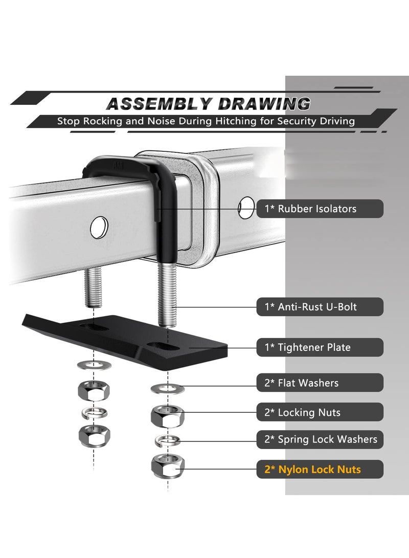 SYOSI Hitch Tightener Anti-Rattle Clamp, Heavy Duty Hitch Stabilizer for 1.25" and 2" Trailer Hitches, Rubber Isolator, Anti-Rust Double Coating, Frosted Black - Image 3