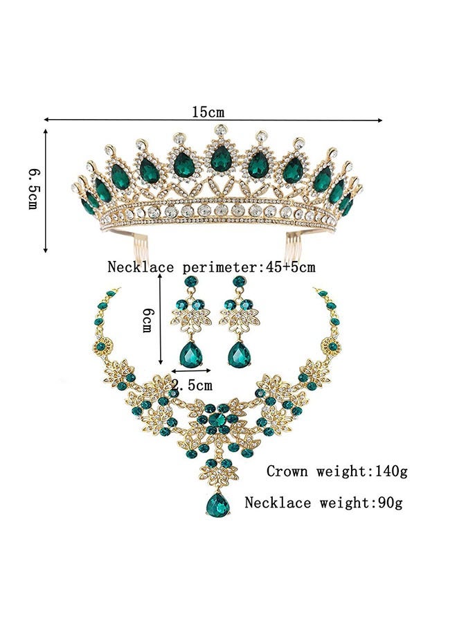 roaiss طقم مجوهرات حفلات الزفاف مكون من 3 قطع مكون من أحجار كريمة خضراء على شكل تاج - Image 2