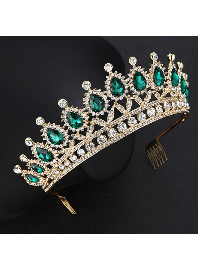 roaiss طقم مجوهرات حفلات الزفاف مكون من 3 قطع مكون من أحجار كريمة خضراء على شكل تاج - Image 3