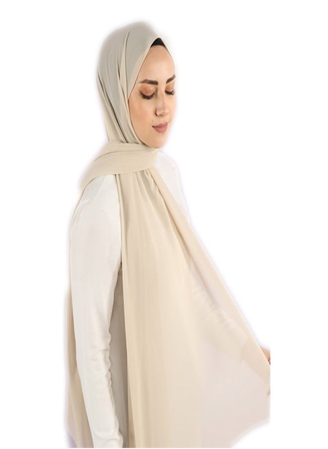 Fatah - Long Chiffon Crepe Scarf - Color Beige Powder - Image 1