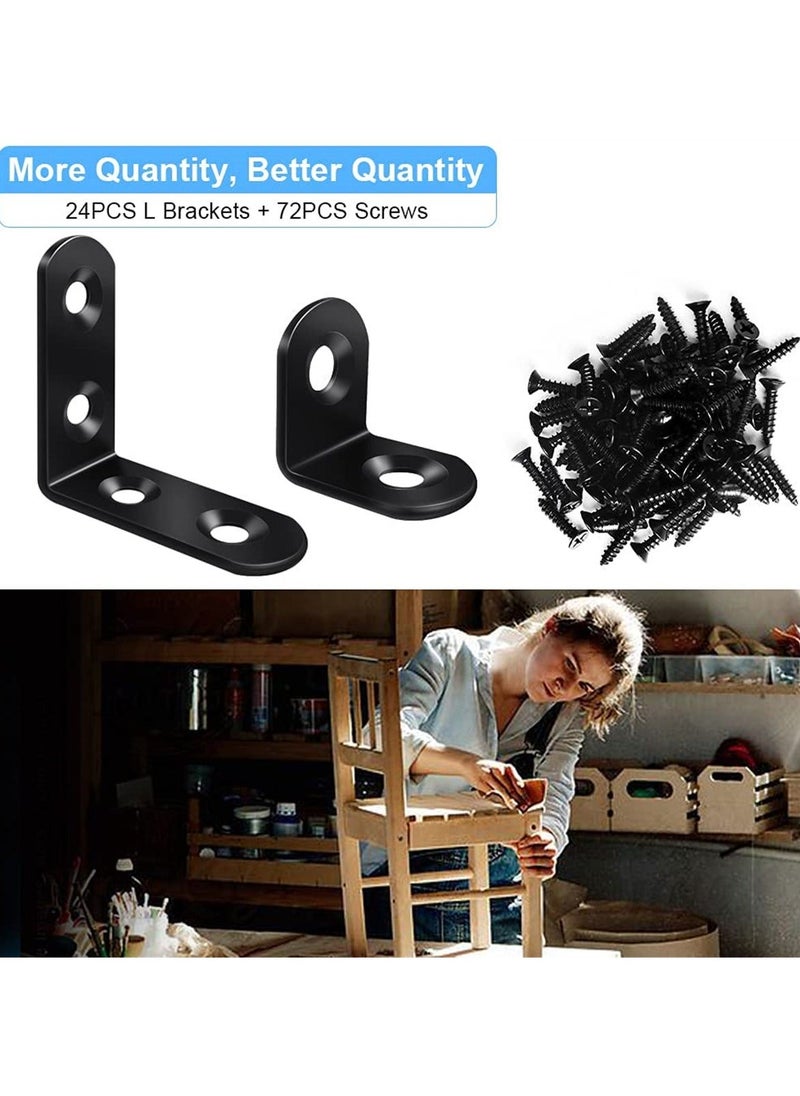 Generic - Corner Brace, 24Pcs Black 90 Degree Right Angle Metal Bracket, L Brackets for Furniture Cabinet with 72Pcs Screws, 12Pcs-40mm/12Pcs-20mm - Image 1