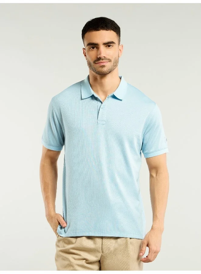 Beyoung Light Blue Ribbed Collar Polo T-Shirt