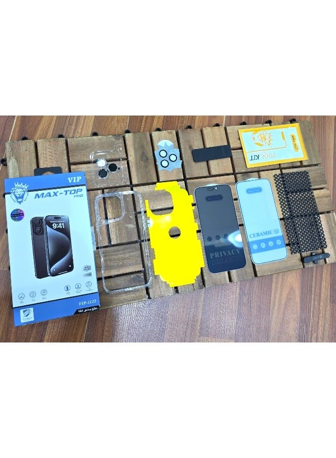 ماكس توب بكج الحماية المتكامل الجديد لـ آيفون 16 برو (iPhone 16 Pro) بكج بحلة جديدة و حماية كاملة لهاتفك مع جراب خلفي, حماية حراري خلفي, حماية حراري امامي, مسكة مغناطيس, حماية للشاشة ضد التجسس (لقافة), حامي عدسات الكاميرا, من ماكس توب - Image 2