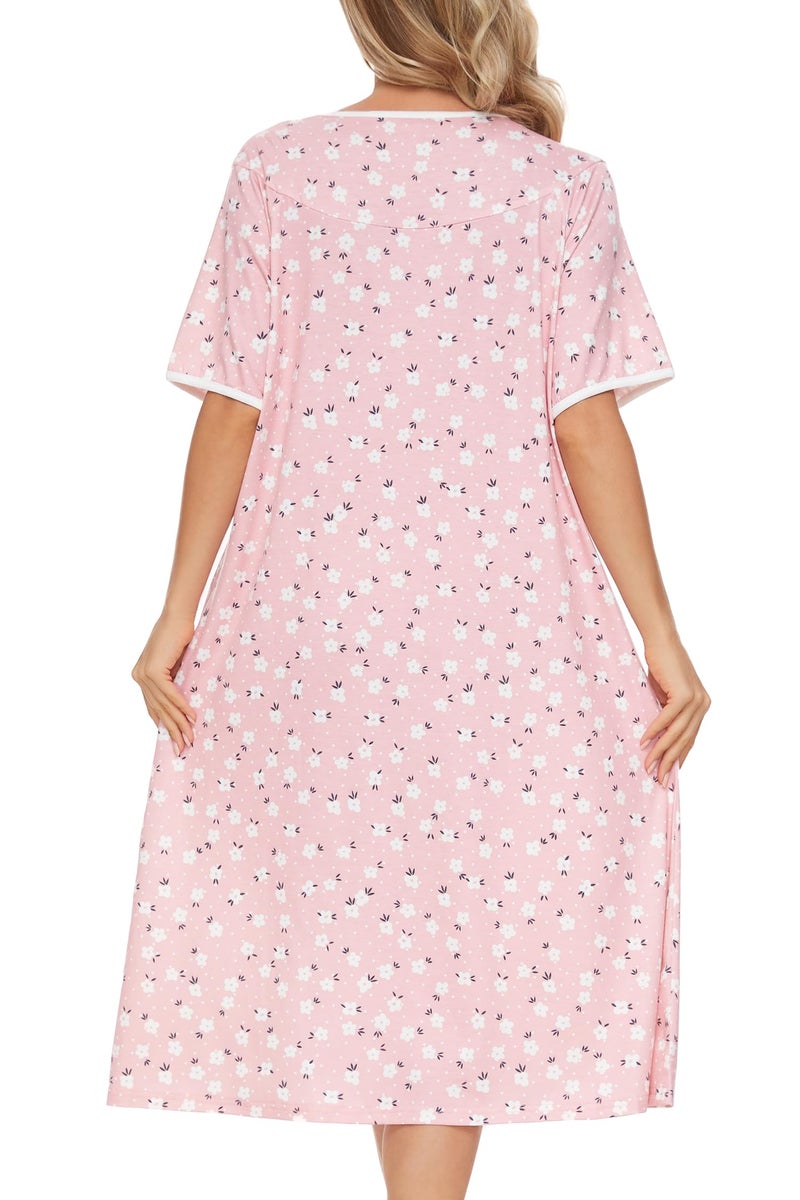 AVIIER Nightgows for Women Soft Cotton Night Shirts Short Sleeve Sleepwear with Pockets (Pink Flower 2, XX-Large) - Image 5