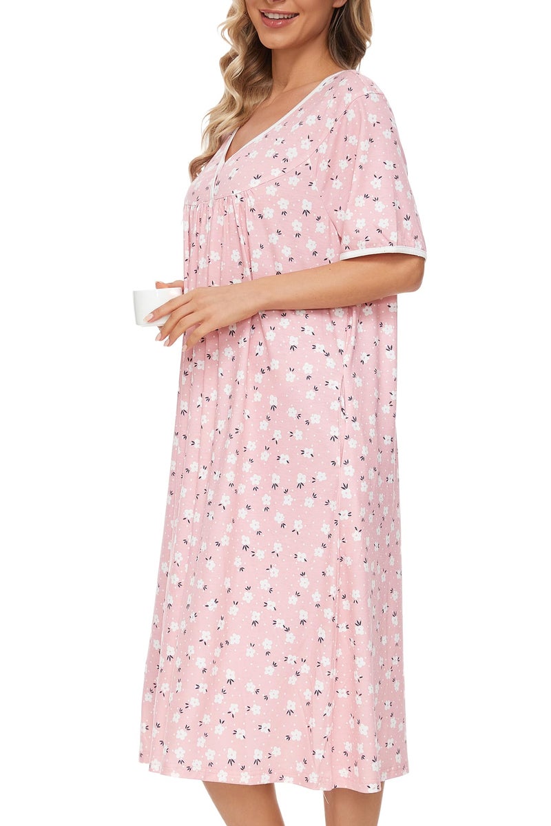 AVIIER Nightgows for Women Soft Cotton Night Shirts Short Sleeve Sleepwear with Pockets (Pink Flower 2, XX-Large) - Image 4
