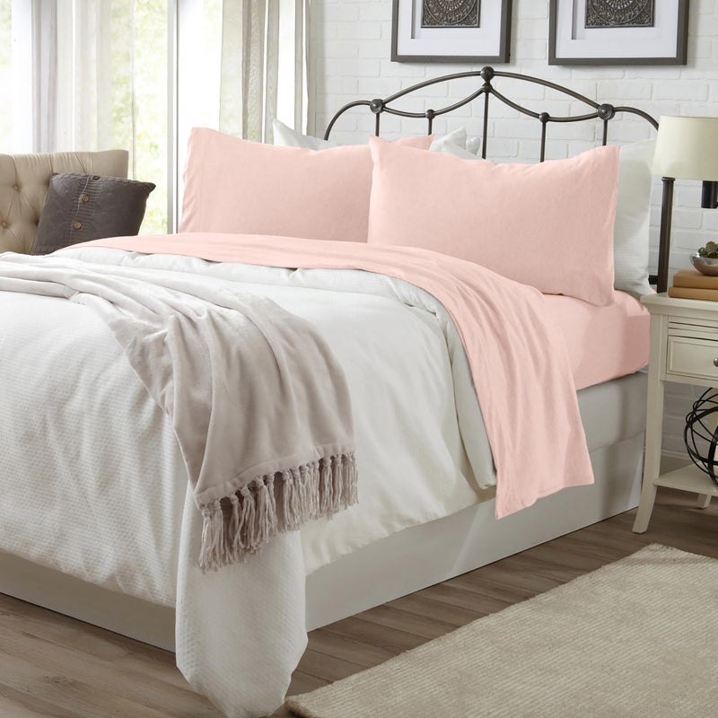Great Bay Home Great Bay Home Cotton Jersey Knit Queen Sheet Set - Ultra-Soft  Stretchy  Heathered Melange Blush Pink Bed Sheets - Cozy  Soft T-Shirt Sheet & Pillowcase Set  - Image 3