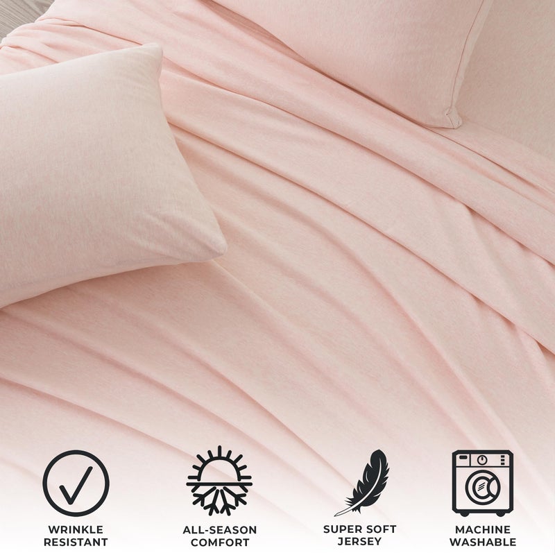 Great Bay Home Great Bay Home Cotton Jersey Knit Queen Sheet Set - Ultra-Soft  Stretchy  Heathered Melange Blush Pink Bed Sheets - Cozy  Soft T-Shirt Sheet & Pillowcase Set  - Image 5
