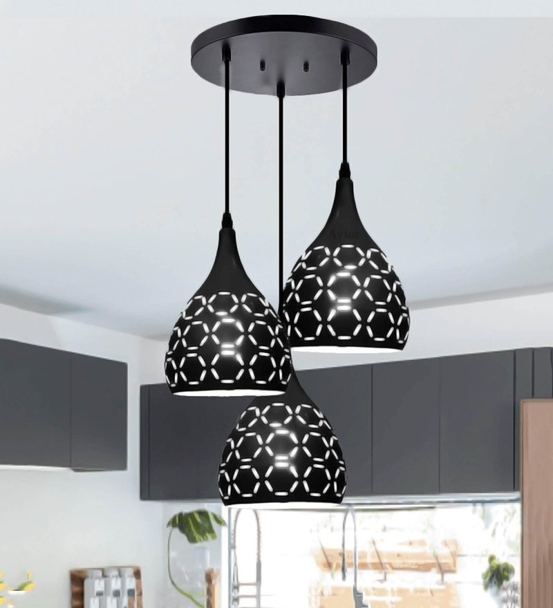 BrightLyt 3 Lights Round Cluster Ceiling Chandelier Hanging Light for Living Room, Pendant Lamps for Home Decoration (Aluminum) - Image 1