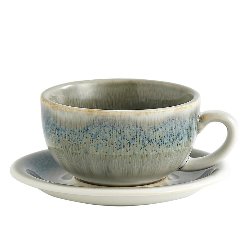 Coffeezone Vintage Design 12 oz Ceramic Latte Art Cappuccino Barista Cup with Saucer (Space Grey) - Image 1