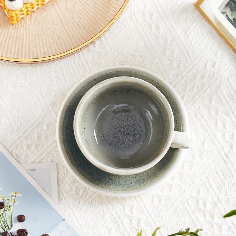 Coffeezone Vintage Design 12 oz Ceramic Latte Art Cappuccino Barista Cup with Saucer (Space Grey) - Image 5