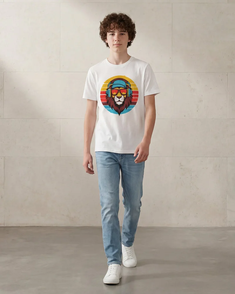 Redtag Senior Boys Cream Lion Face Graphic T-Shirt