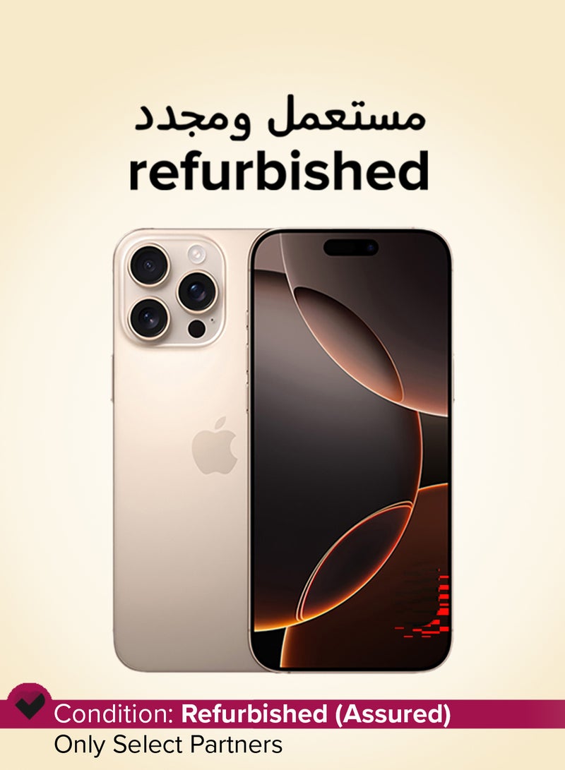 ابل  معاد تجديده - آيفون 16 برو ماكس 256 جيجابايت تيتانيوم صحراوي 5G (شريحة إلكترونية فقط) مع فيس تايم - النسخة الأمريكية - Image 1
