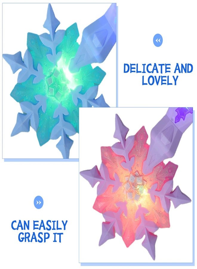 JOINPAYA 2Pcs Glow Snowflake Fairy Wand: Light Up Princess Wand with Sound for Girl Halloween Christmas Party Supplies, Princess Role Play Blue & Pink, 12.59 Inch - Image 2