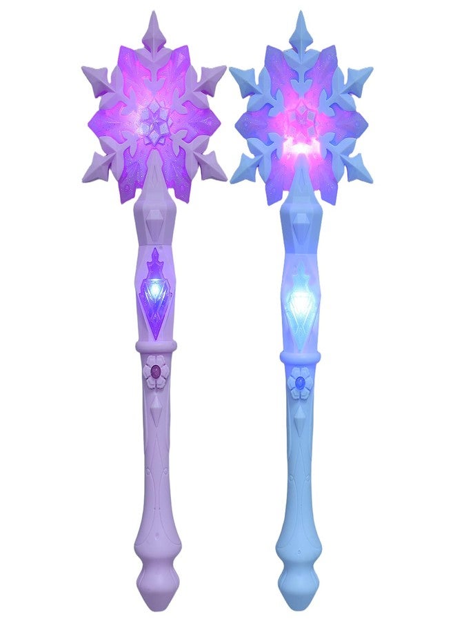 JOINPAYA 2Pcs Glow Snowflake Fairy Wand: Light Up Princess Wand with Sound for Girl Halloween Christmas Party Supplies, Princess Role Play Blue & Pink, 12.59 Inch - Image 1