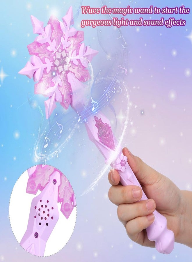 JOINPAYA 2Pcs Glow Snowflake Fairy Wand: Light Up Princess Wand with Sound for Girl Halloween Christmas Party Supplies, Princess Role Play Blue & Pink, 12.59 Inch - Image 4