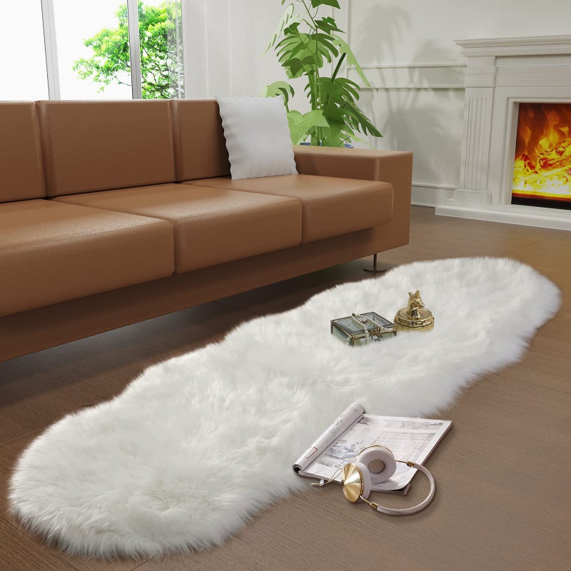 Tangsoo Faux Fur Rug for Bedroom, Fluffy Runner Rugs Soft Sheepskin Rug Sofa Couch Seat Cushion, 2x6ft White Plush Area Rug Shag Rugs Floor Carpets for Nursery Bedside, Cute Shaggy Fuzzy Home Decor - Image 2