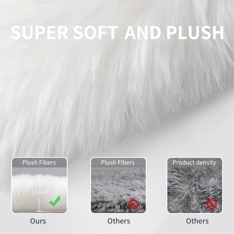 Tangsoo Faux Fur Rug for Bedroom, Fluffy Runner Rugs Soft Sheepskin Rug Sofa Couch Seat Cushion, 2x6ft White Plush Area Rug Shag Rugs Floor Carpets for Nursery Bedside, Cute Shaggy Fuzzy Home Decor - Image 5