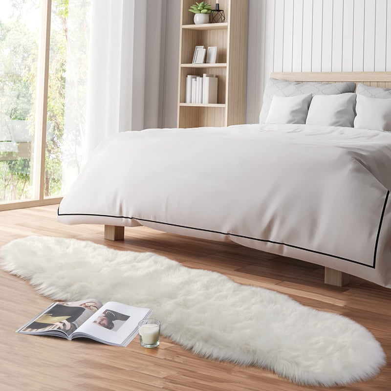 Tangsoo Faux Fur Rug for Bedroom, Fluffy Runner Rugs Soft Sheepskin Rug Sofa Couch Seat Cushion, 2x6ft White Plush Area Rug Shag Rugs Floor Carpets for Nursery Bedside, Cute Shaggy Fuzzy Home Decor - Image 3