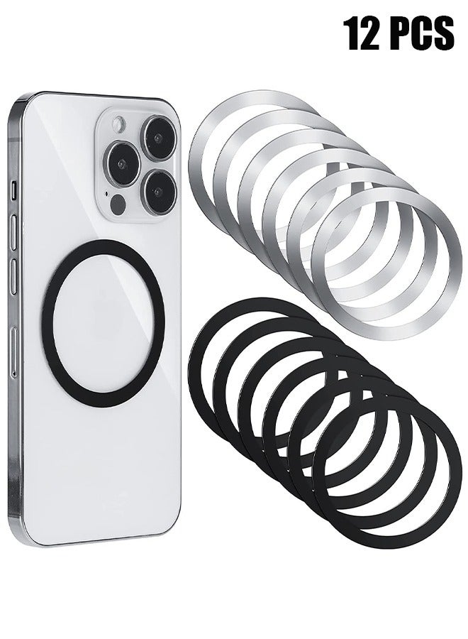 HY 12 Pieces Magnetic Wireless Car Charger Metal Rings with Sticker Universal Metal Rings Compatible with MagSafe Wireless Charger, Black and Silver - Image 1