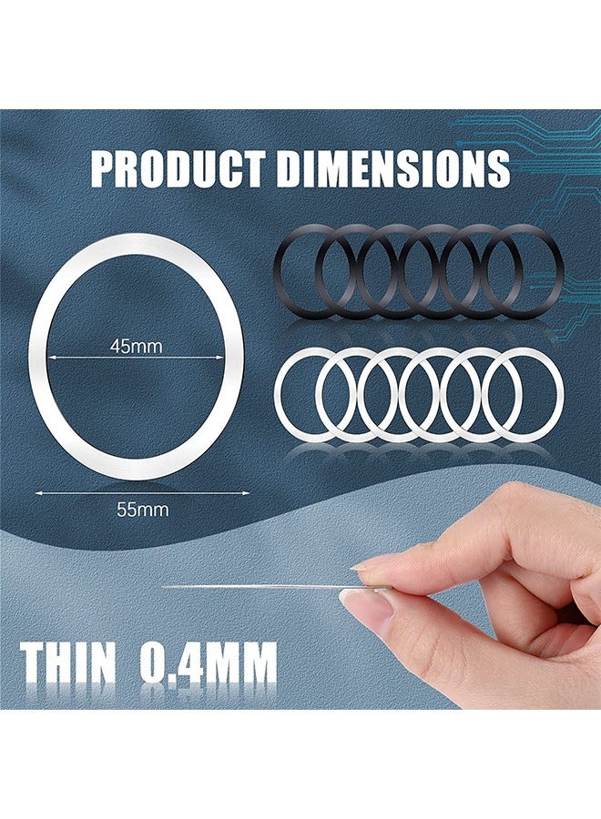 HY 12 Pieces Magnetic Wireless Car Charger Metal Rings with Sticker Universal Metal Rings Compatible with MagSafe Wireless Charger, Black and Silver - Image 2