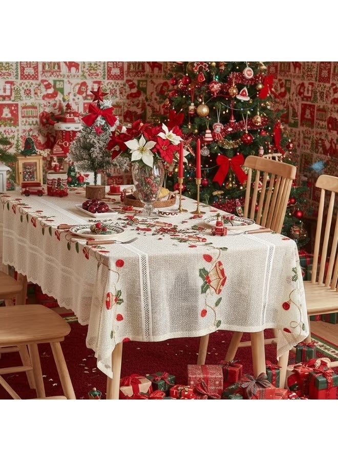 مفرش طاولة عيد الميلاد 140*100 سم بتصميم جرس مزخرف قابل للغسل لتغطية الطاولات في حفلات العيد وزينة متعددة الاستخدامات للحفلات - Image 4