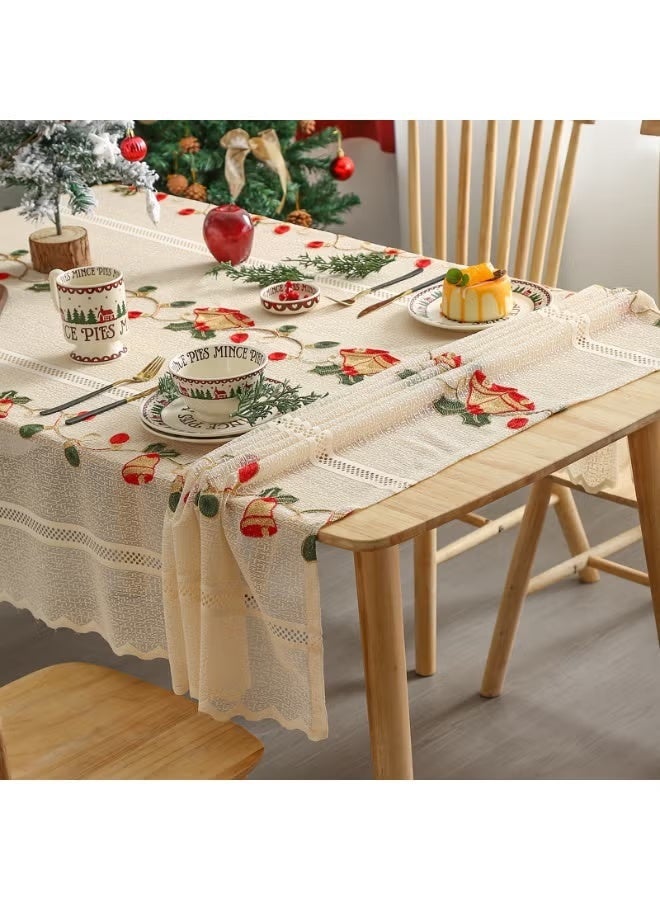 مفرش طاولة عيد الميلاد 140*100 سم بتصميم جرس مزخرف قابل للغسل لتغطية الطاولات في حفلات العيد وزينة متعددة الاستخدامات للحفلات - Image 5