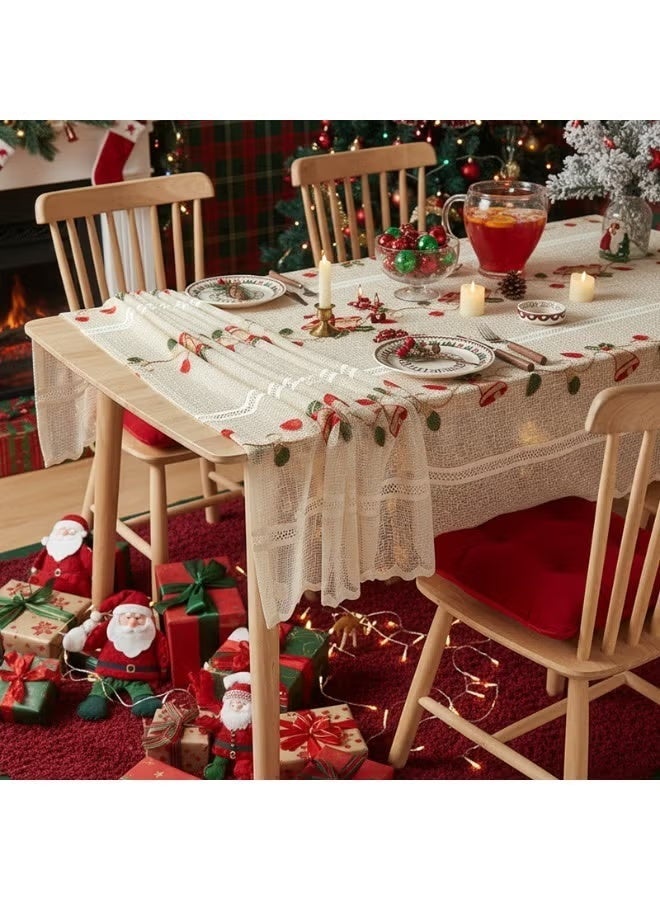 مفرش طاولة عيد الميلاد 140*100 سم بتصميم جرس مزخرف قابل للغسل لتغطية الطاولات في حفلات العيد وزينة متعددة الاستخدامات للحفلات - Image 3